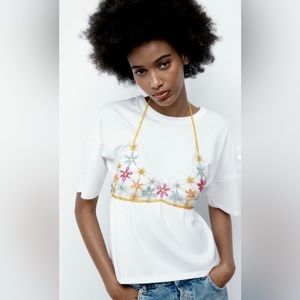 NWT ZARA floral beaded top